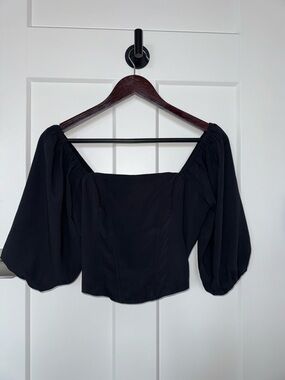 Abercrombie & Fitch Black Square-Neck Puff Sleeve Top